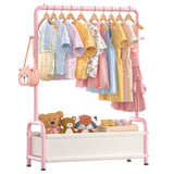 Kids Clothing Rack with Storage Shelf, Kids Dress Up Storage for Coats, Small Baby Garment Rack for Hanging Clothes, Toddler Wardrobe Closet Organizer (Classic, Pink)