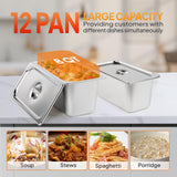 ROVSUN 96QT 1500W Electric Commercial Food Warmer, 12-Pan Steam Table 8QT/Pan Stainless Steel Bain Marie w/Acrylic Shield Overshelf Undershelf Temperature Control & Lid for Buffet Restaurant 110V