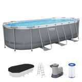 Bestway Steel Pro MAX 18' x 9' x 48" Above Ground Pool, Oval Metal Frame Outdoor Swimming Pool Set with Filter Pump, Ladder, and Cover, Gray