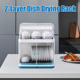 Tiardocge Dish Drying Rack, 2-Layer Kitchen Dish Rack, ish Drying Drainer with Cover, Double Drain Shelf, Dish Strainer Shelf for Dish, Knifes, Cup, Cutting Board