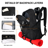 Goloni 45L Hiking Backpack Lightweight Foldable, Waterproof Camping Backpack with Rain Cover & Hiking Pole Mat Carrying System, Ergonomic Water Resistant Daypack for Trekking Travel Men Women,Black