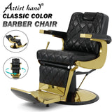 Artist hand All Purpose Barber Chair Wide Backrest Reclining Salon Chair for Hair Stylist Tattoo Chair Makeup Chair for Salon Equipment (Gold)