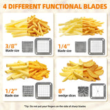 French Fry Cutter Commercial Grade, Heavy Duty Potato Slicer, French Fries Cutter for Sweet Potato, Carrot, Yam, Cucumbers with 3/8" 1/2" 1/4" and 8 wedge Stainless Steel Blade, Green