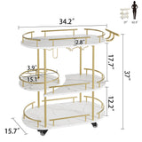 CABIHOME Gold 3-Tier Rotating Bar Cart with Wheels, Modern Serving Cart for Kitchen, Living Room, Dining Room