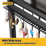 SOYEEZE Large Size Fishing Rod Holders for Garage, 3-Tier Fishing Pole Rack with Pegboard and Hooks, Fishing Gear Tackle Box Organizer Up to 12 Rods, Rolling Fishing Storage Cart with Lockable Wheels