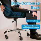 Rolling Stool Chair with Wheels, Height Adjustable Stool with Back Support, Office Drafting Chair with PU Leather Cushion