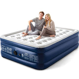 Camping Air Mattress Queen with Built in Pump 18" Thickness 660lbs Heavy Duty Comfortable Blow up Air Mattress with Carry Bag Inflatable Foldable Flocked Top Air Bed for Travel, Home (Blue & Grey)