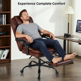 Big and Tall Office Chair with Footrest, Ergonomic Executive Desk Chair, High Back PU Leather Reclining Computer Chair for Home Office