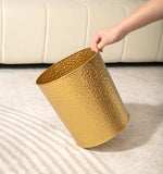 Gold Hammered Metal Trash Can Wastebasket, Decorative Stylish Garbage Can Waste Basket