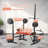 Foldable 1500LBS 8 IN 1 Weight Bench Set with Rack, Leg Extension