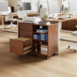 TIMBERKNOWS Solid Wood Lateral Filing Cabinet, 3 Drawer Mobile File Cabinet