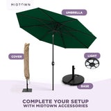 Midtown Umbrellas - The Lean 8 Ft Patio Umbrella with Fade-Resistant Sunbrella Fabric, Auto-Tilt Aluminum Frame and 8 Reinforced Ribs for Deck, Pool & Garden - Forest Green Canopy, Black Pole