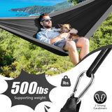 OBTANIM Camping Hammock 500lbs Portable Lightweight Single or Double Hammock with Tree Straps and Carry Bag for Camping Backpacking Hiking Travel Beach Outdoor Indoor (Gray and Black)