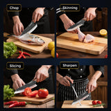 BOMASS Kitchen Knives, Hand Forged Japanese Knife Set 3Pcs, High Carbon Butcher Knife & Santoku Knife & Boning Knife & Honing Rod