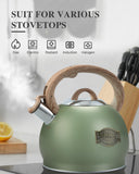 Tea Kettle Stovetop, 2.7 Quart Stove Top Whistling Tea Kettle, Teapot Kettles with Food Grade Stainless Steel and Wood Pattern Handle, Suitable for All Heat Sources