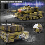Hitish RC Tank - 2.4Ghz Remote Control Army Tank Toys with Auto Demo Sound Light Smoke - 13 Channel Military Vehicles Model Gift for Kids Adults Boys Age 6-8 9-12, Army Beige