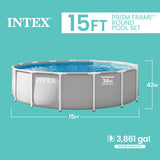 INTEX Prism Frame 15 ft x 42 in Above Ground Pool Set, Round Swimming Pool with Steel Frame, 1000 GPH Cartridge Filter Pump, Ladder, Cover, & Ground Cloth