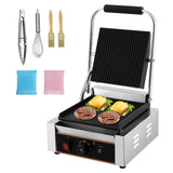 YS-811C 1800W Commercial Panini Press & Electric Grill, 9x9 Inch Sandwich Maker with 6-Temp Control, 110V Indoor Grill for Burgers, Panini, Breakfast, Silver