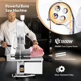 ROVSUN 1500W Electric Bone Saw Machine, 0.16-7.9Inch Cutting Thickness Frozen Meat Cutter with 6 Saw Blades, Commercial Bandsaw Machine Stainless Steel 19.4 x 15.2 In Table for Chicken Fish Beef
