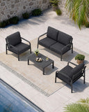 YURDAFY 4-Piece Aluminum Patio Furniture Set with Loveseat, 2 Chairs and Coffee Table, Outdoor Conversation Set with Thick Cushions for Backyard and Porch, Gray