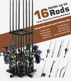 Roylvan Fishing Rod Holders for Garage, 360° Rotating Vertical Fishing Rod Rack, Metal Fishing Pole Stand Holds 16 Rods, Fishing Gear Equipment Storage Organizer for Ground, Fishing Gifts for Men