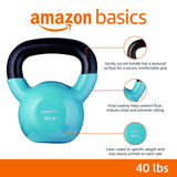 Amazon Basics Vinyl Coated Cast Iron Kettlebell for Strength Training, 40 Pounds, Textured Wide Handle, Full Body Workout, Light Blue