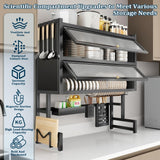 MANNY HOME Dish Drying Rack 4 Tiers with Cover, Keep Kitchen Sink Shlef Organized Space-Saving, Large Drying Rack for Dishes, Glasses, Bowls, Cutlery Black (33.5‘’Double)