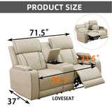 MOOLSUN Living Room Furniture Set Faux Leather Recliner Sofa Set Furniture with Charging/Storage/LED Reclining for Home Theater/Office（C-Beige Leather,Loveseat）