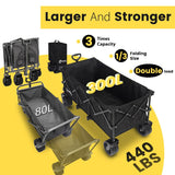 Sekey 48''L Collapsible Foldable Extended Wagon with 440lbs Weight Capacity, Heavy Duty 300L Folding Utility Garden Cart. Black