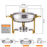 CAMMOO Gold 4 Pack Chafing Dishes for Buffet, 18/8 (304) Stainless Steel Food Pan with Lid, 6QT Round Chafing Dish Buffet Set Food Warmer, Food Warmers for Parties Buffet Catering Events Dinners