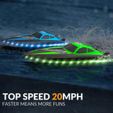VOLANTEXRC RC Boat 20MPH Fast Remote Control Boat for Adults 2.4Ghz Toy Boats for Pools and Lake with 2 Rechargeable Batteries Toys Gifts for Adults with Light, Green