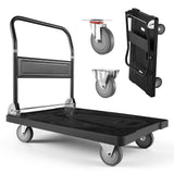 Platform Truck Push Cart Dolly, 1000LBS Heavy Duty Folding Platform Truck with 360° Swivel Wheels, Flat Bed Cart with Space Saving Push