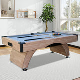 7FT Pool Table with Automatic Ball Return, Modern Arched-Leg Billiards Table with Durable Matte-Black Finish and Complete Accessories for Family Game Room & Recreation Space (Wood)