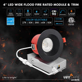 LUXRITE 6-Pack 4 Inch LED Recessed Lights with J-Box, 5CCT 2700K-5000K, 2 Hour Fire Rating, 15 Watts, 1000 Lumens, 60° Spotlight, Dimmable, IC Rated, Wet Rated, ETL - Black Trim