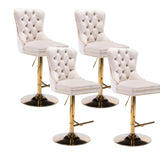 MOOLSUN Rotating Velvet Bar Stools Set of 4, Modern Padded with Nailhead Trim and Tufted Back, Adjustable Swivel Counter Height Stools for Kitchen Island, Bar, Club,Beige(Gold Base)