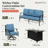 MIXPATIO 4-Piece Metal Patio Conversation Set, Fire Pit Table, 50,000 BTU