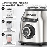 REXYHOME Blender with 3 Programs, 1000W Heavy-Duty Countertop Blenders for Kitchen, 59 Oz Glass Jar, Auto Clean 8-Speeds & Pulse Function Blender for Smoothies, Shakes, Ice Crushing & Frozen Fruit