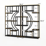 HolliWill 70.8" Tall Bookshelves Set of 2, 79" W Geometric Display Shelf with 18 Open Storage Shelves, Black Book Shelf for Living Room, Office, Bedroom –Metal Frame & Anti-Tip & Adjustable Feet