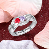 Oseew 10k Gold Personalized 2 Birthstones Rings for Women Personalized 2 Birthstones Rings 14k Rose gold Mother's Ring With 2 Names Mother Daughter Ring