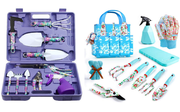 10PCS Purple Garden Tools Set & 11PCS Blue Gardening Gifts for Mom
