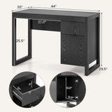 Tangkula Computer Desk with Storage Cabinet & Drawer, White Wooden Home Office Desk
