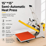 15x15Inch Heat Press Machine, Semi-Auto Open T-Shirt Press
