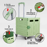 Folding Utility Cart Portable Rolling Crate Handcart Foldable Shopping Trolley Collapsible, with Lid, on Wheels (Green)