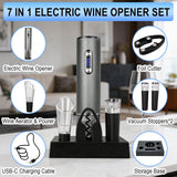 HiPiCok Electric Wine Opener, Automtic Wine Bottle Opener, USB-C Rechargeable Wine Opener Set with Foil Cutter, Wine Aerator Pourer, 2 Vacuum Stoppers and Storage Base