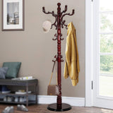 73" Wooden Coat Rack Stand, Coat Racks Freestanding With 14 Hooks And Solid Round Base  (Red sandalwood) rlosqvee