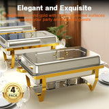 Chafing Dishes for Buffet 4 Pack 7 Pans, 9.5QT [Sturdy & Rolled Edge] Chafing Dish Buffet Set, [Mirror-Like Polished Finish] Easy to Clean Food Warmers for Parties, Gathering, Wedding, Event, Catering