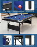 Garvee 6/7 Foot Pool Table, Folding Pool Table Includes Full Set of Billiard Balls, Portable Billiards Tables with 2 Cue Sticks, Chalk & Felt Brush for Family Game Room