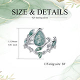 Oseew Natural Moss Agate Ring for Women 2CT Pear Cut 2 Pieces Engagement Ring Set 10K/14K/18K Solid Gold/Sterling Silver Wedding Vintage Leaf Bridal Promise Ring with Gift Box