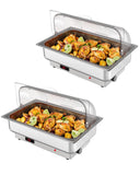 2Pack 4.5QT Electric Chafing Dish Buffet Set – Stainless Steel Roll Top Food Warmers with Adjustable Temperature & Transparent Lids – Commercial Catering Chafer Servers for Parties, Weddings, Banquets