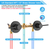 SUBEIXI 2 Handle Shower Faucet Set with Tub Spout Matte Black Two Handles Shower Faucet Set Bathtub Shower Faucet Combo, Wall Mount